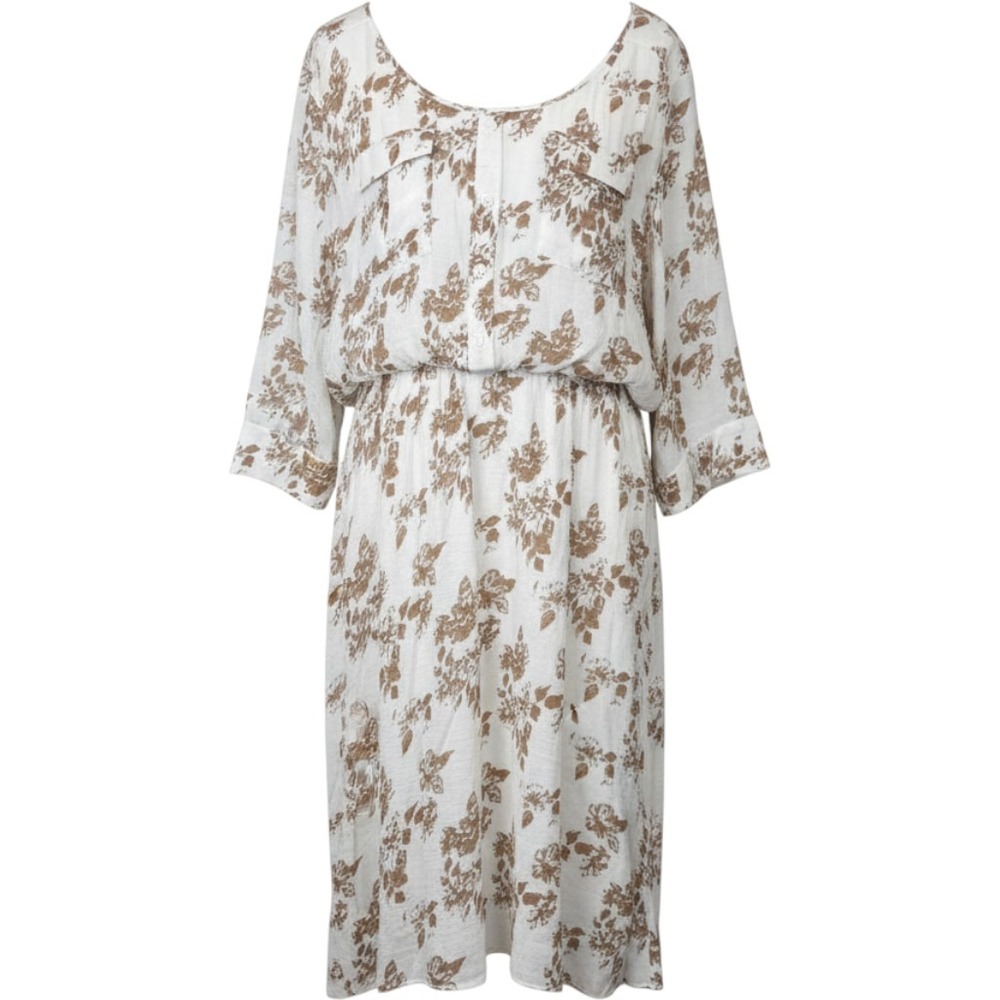 J. Gee Womens 2X Floral Midi Dress White Brown Elastic Waist Lined Cottagecore
